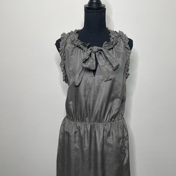 Gap Silk Blend Dress Tie Neck Sleeveless Pleated Gray Sparkle S Feminine Ruffle - Picture 4 of 15